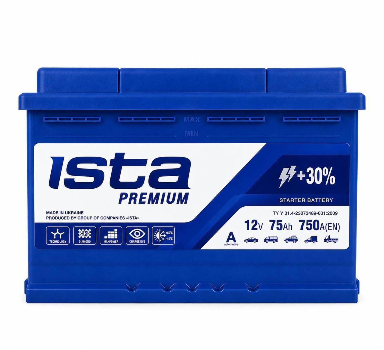 Акумулятор автомобільний Ista Premium 75 Ah 750A L+ 12V (3178341189) Акумулятор автомобільний Ista Premium 75 Ah 750A L+ 12V (3178341189)