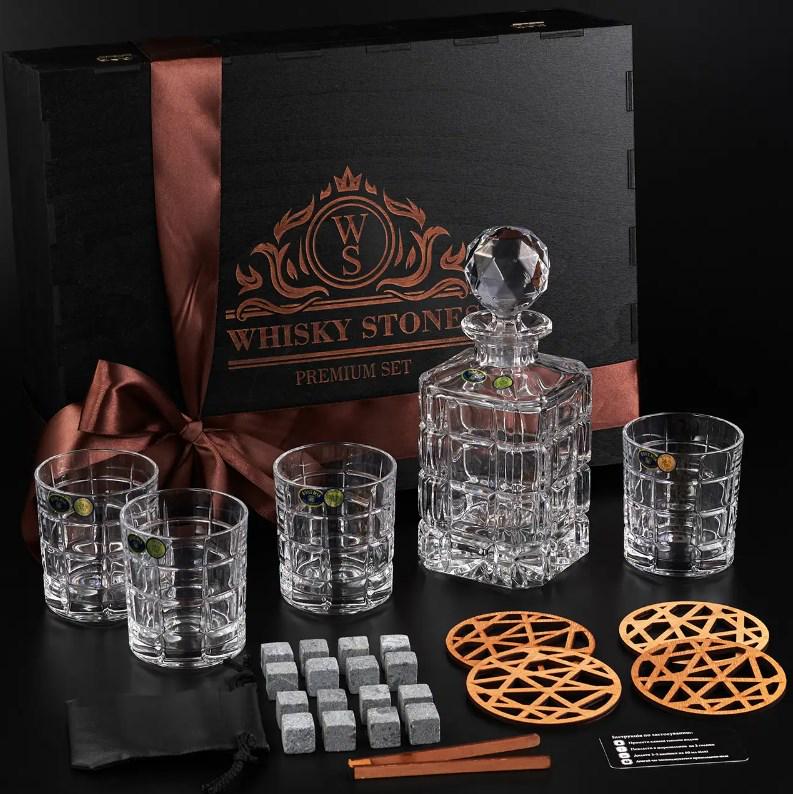 Подарочный набор для алкоголя камни для виски Whiskey Stones 16 шт./4 хрустальных стакана Bohemia Timesquare 320 мл и графин 800 мл - фото 2