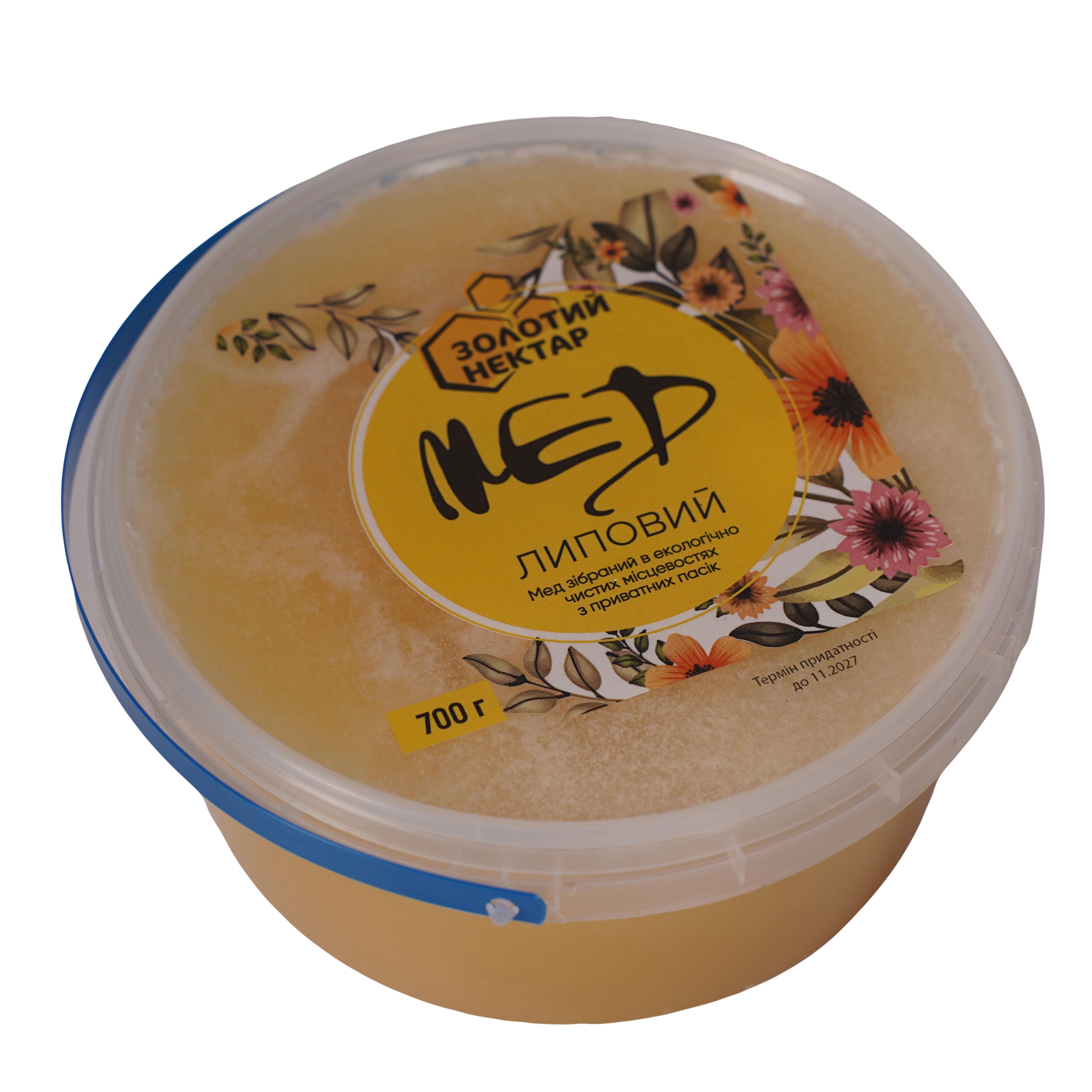 Мед липовый натуральный пчелиный Золотой Нектар в ведре 0,7 кг 0,5 л