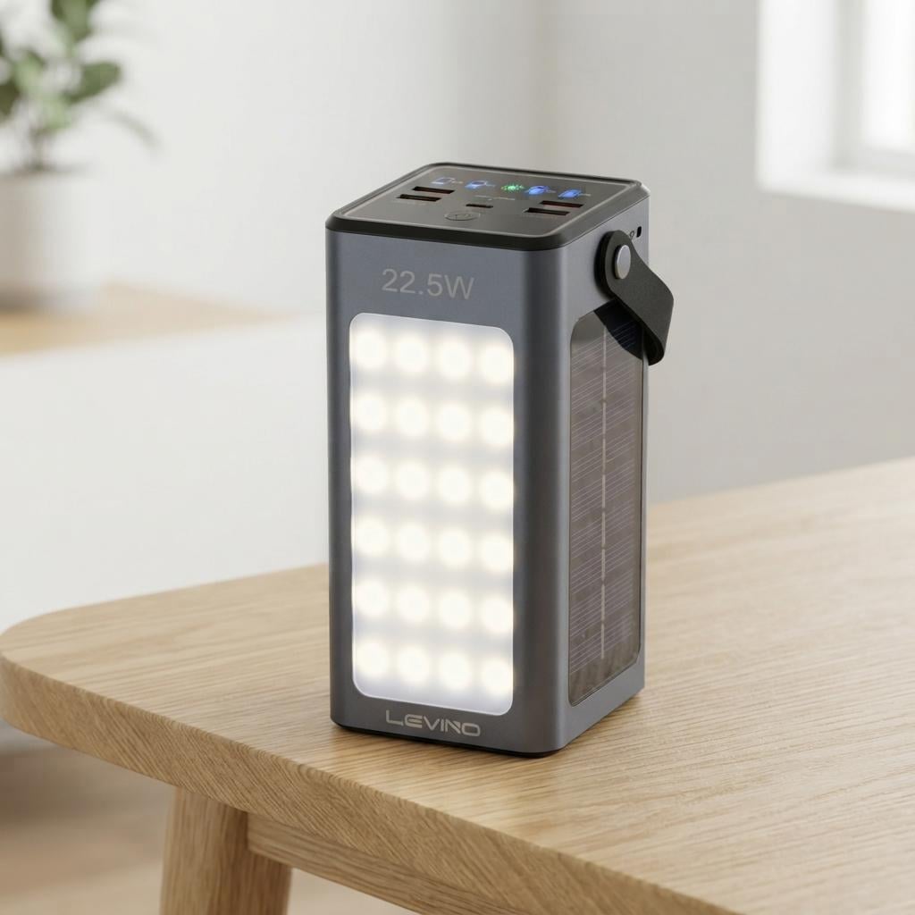 Повербанк для телефона с солнечной панелью и LED индикатором и фонариком LEVINO N-40 50000 mAh PD/QC 18-22,5 Вт Черный (HP-N40)