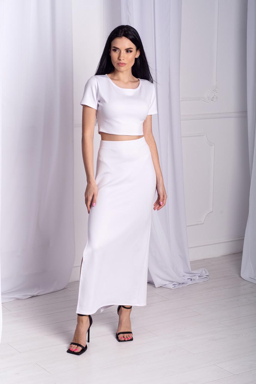 Спідниця жіноча по щиколотку довга трикотажна з розрізом праворуч по шву однотонна р. 38 Білий (2206560953) - фото 4 Спідниця жіноча по щиколотку довга трикотажна з розрізом праворуч по шву однотонна р. 38 Білий (2206560953) - фото 4