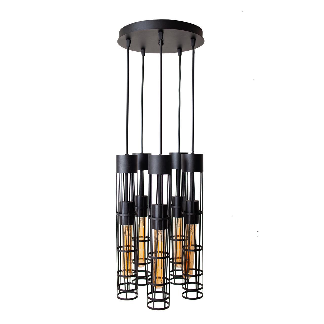 Подвесной светильник MSK Electric Flow в стиле лофт на круглом основании под лампы Е27 Черный (NL 6040-5R BK) - фото 4
