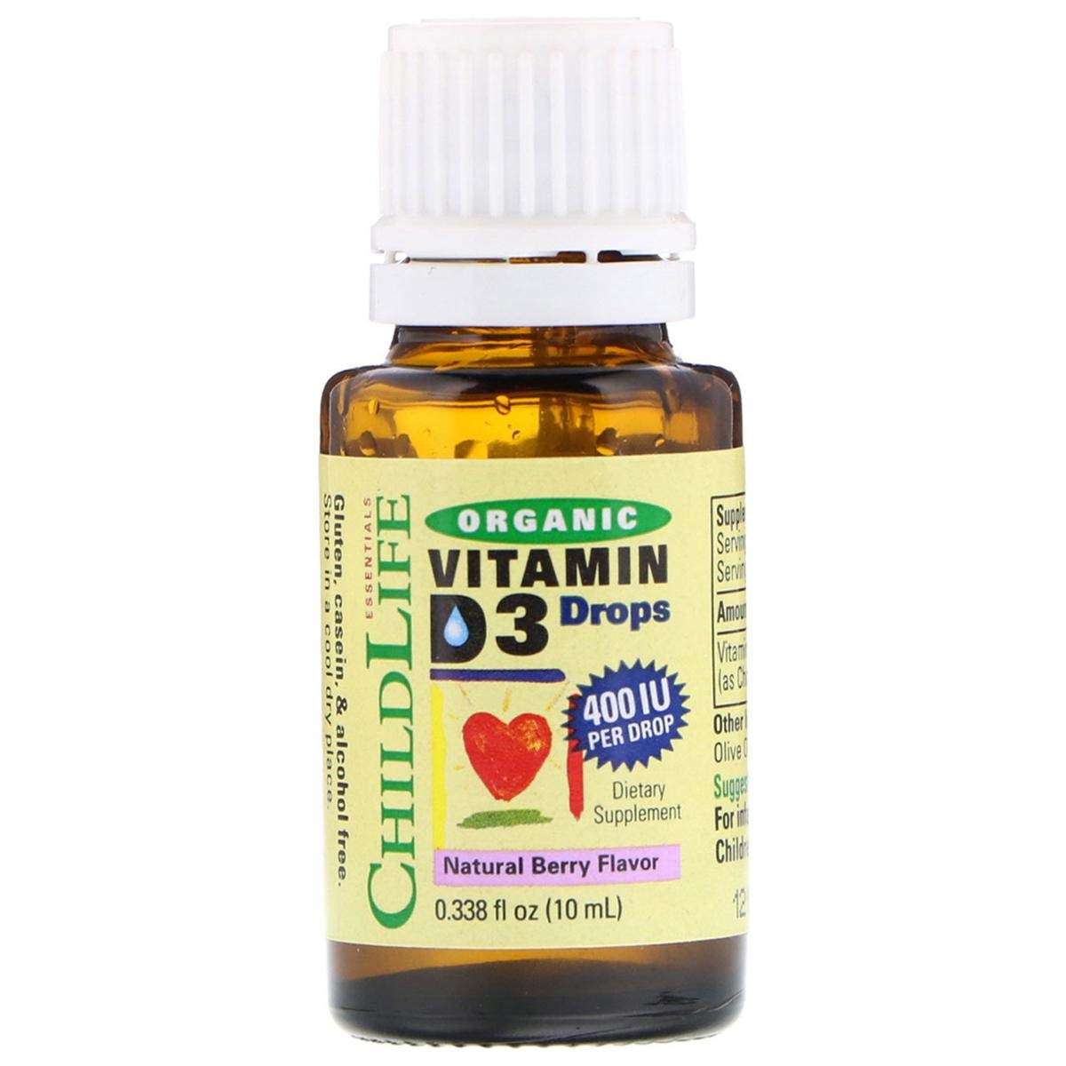 Рідкий вітамін D3 ChildLife 400 МЕ Organic Vitamin Drops для дітей зі смаком ягід 10 мл (CDL13000)