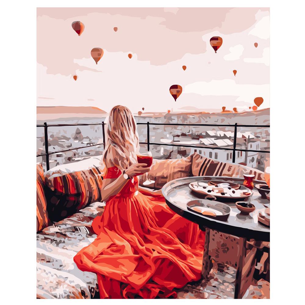 Картина по номерам Strateg Девушка в красном в Каппадокии 40x50 см (VA-1916)