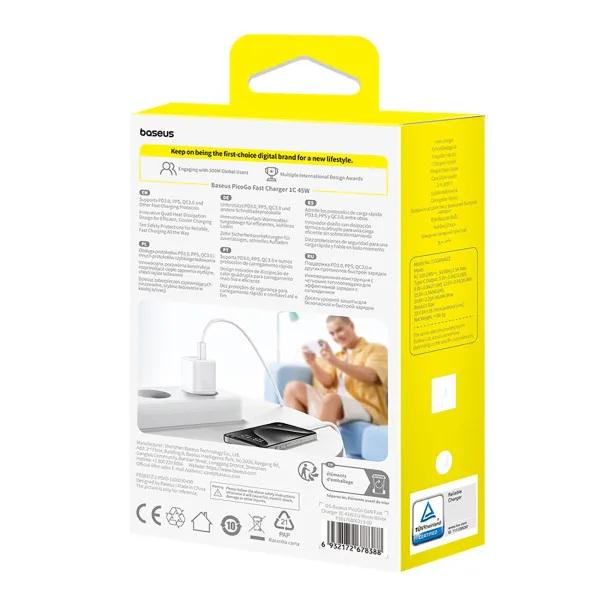 Зарядное устройство BASEUS PicoGo GaN Fast Charger Type-C 45W White (P10176800213-00) - фото 8