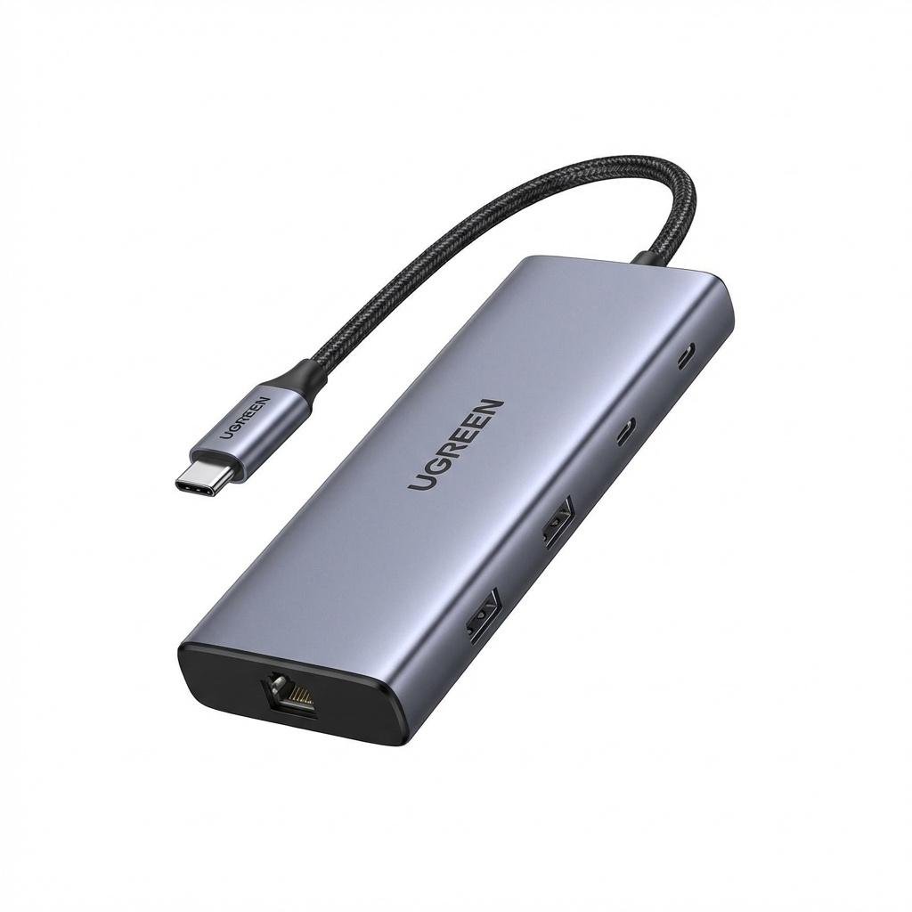 USB-хаб 10в1 UGREEN CM639 2xHDMI/PD/RJ45 Серый (45380)