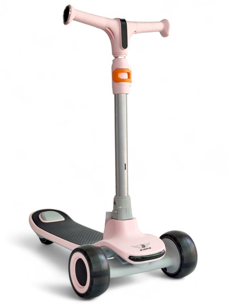 Детский самокат трехколесный Z.Gan MTG009B складной со звуковыми/световыми эффектами Розовый (MTG009Br-s2)