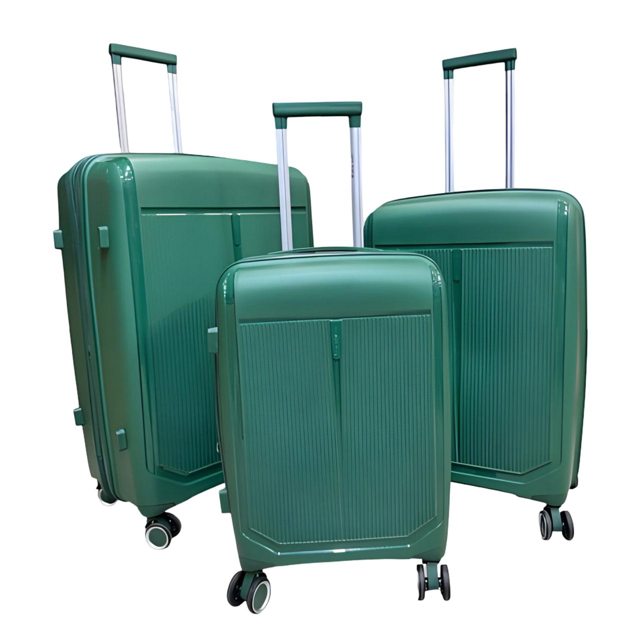 Набор чемоданов 3в1 пластик с кодовым замком и телескопической ручкой Зеленый (РР-011)