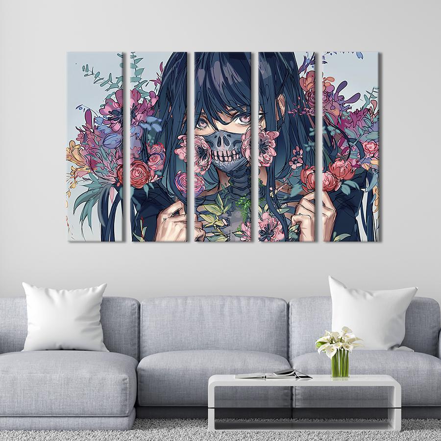 Модульная картина из 5 частей Аниме девушка с цветами 87x50 см (679-51)