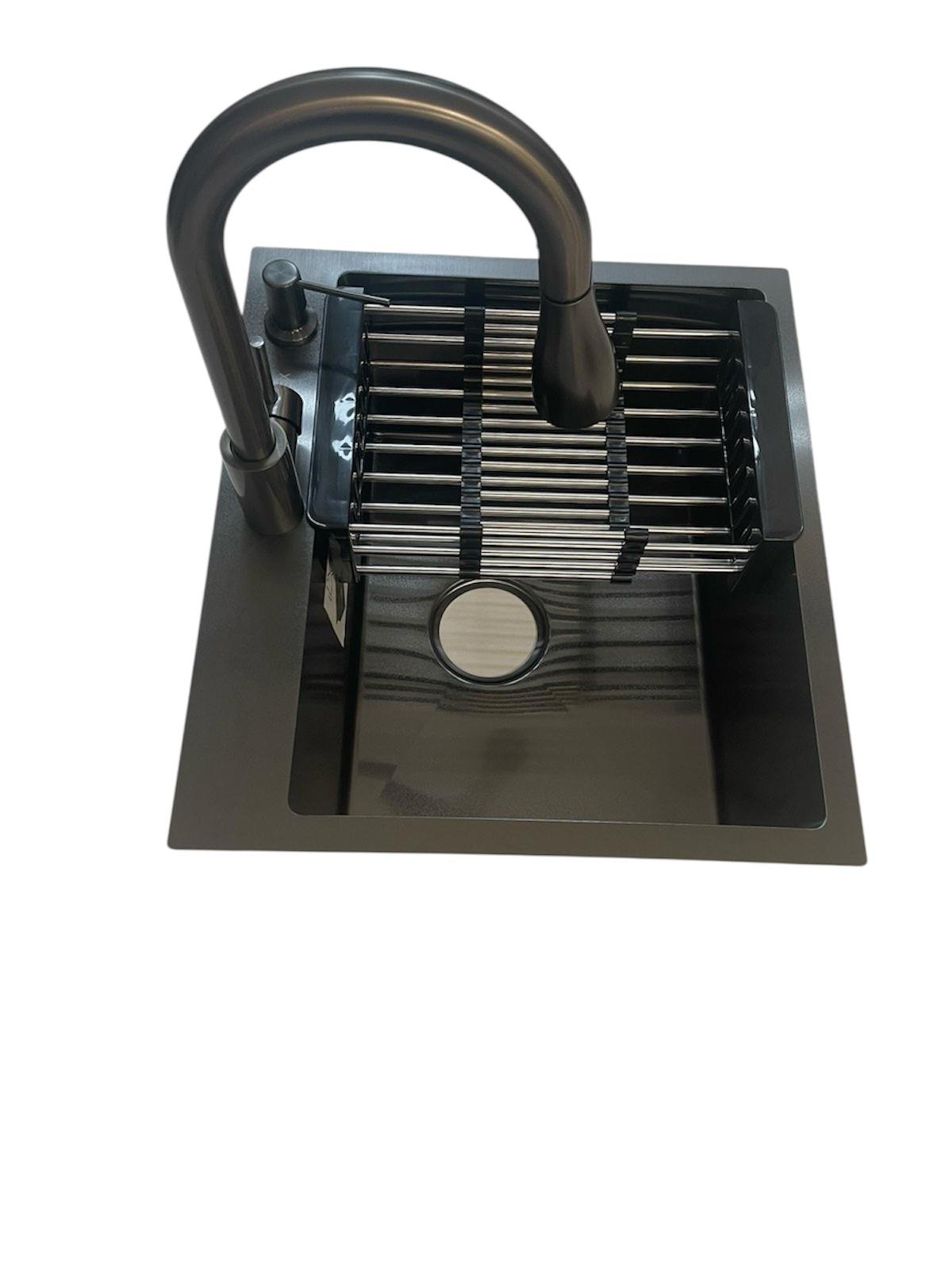 Кухонная мойка Luminex 5045 см и смеситель Kraft 3011 PVD с вытяжным изливом двухрежимный