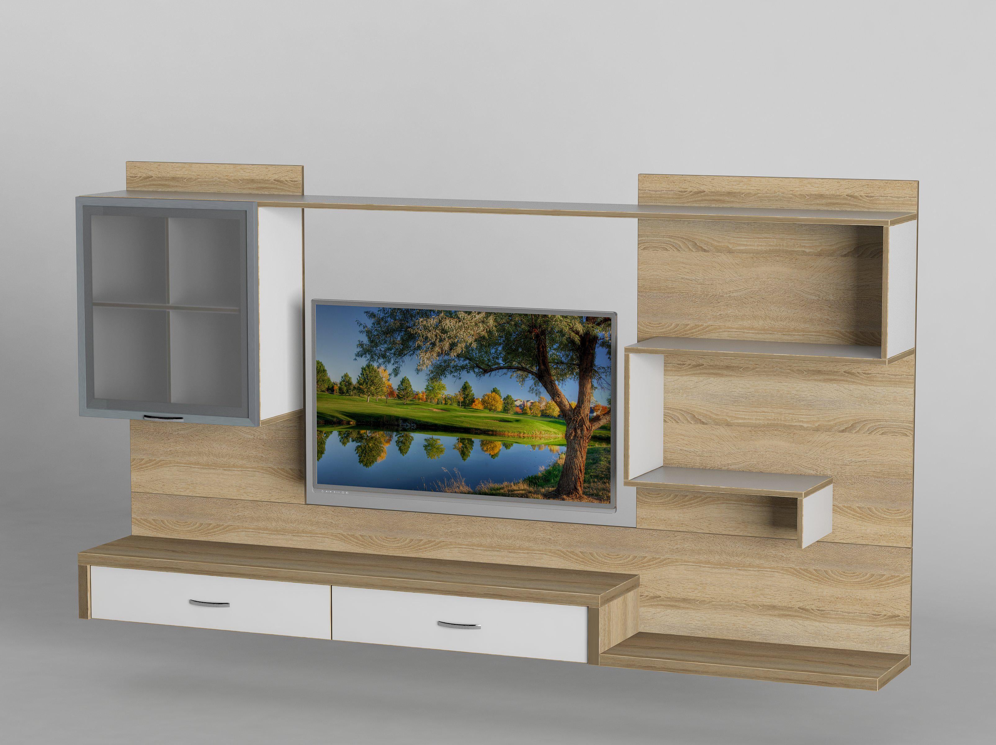 Вітальня навісна Тіса-меблі Вітальня-211 228х125х31,6 см Дуб сонома/Білий