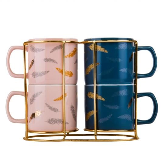 Набір кухлів Elisey Дихання з металевою підставкою 200 мл 4 шт. (9028-027)