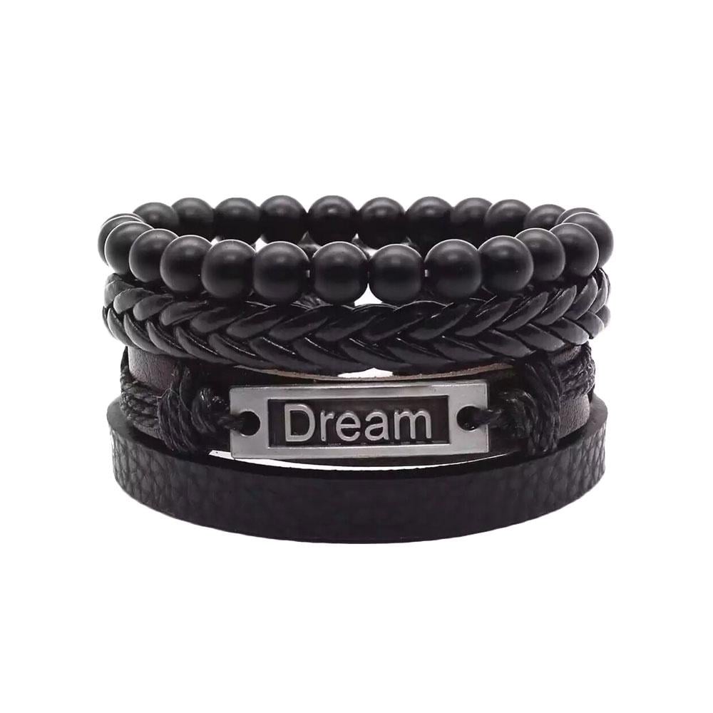 Набор браслетов мужских плетеных кожаных универсального размера мечта (NR0523)