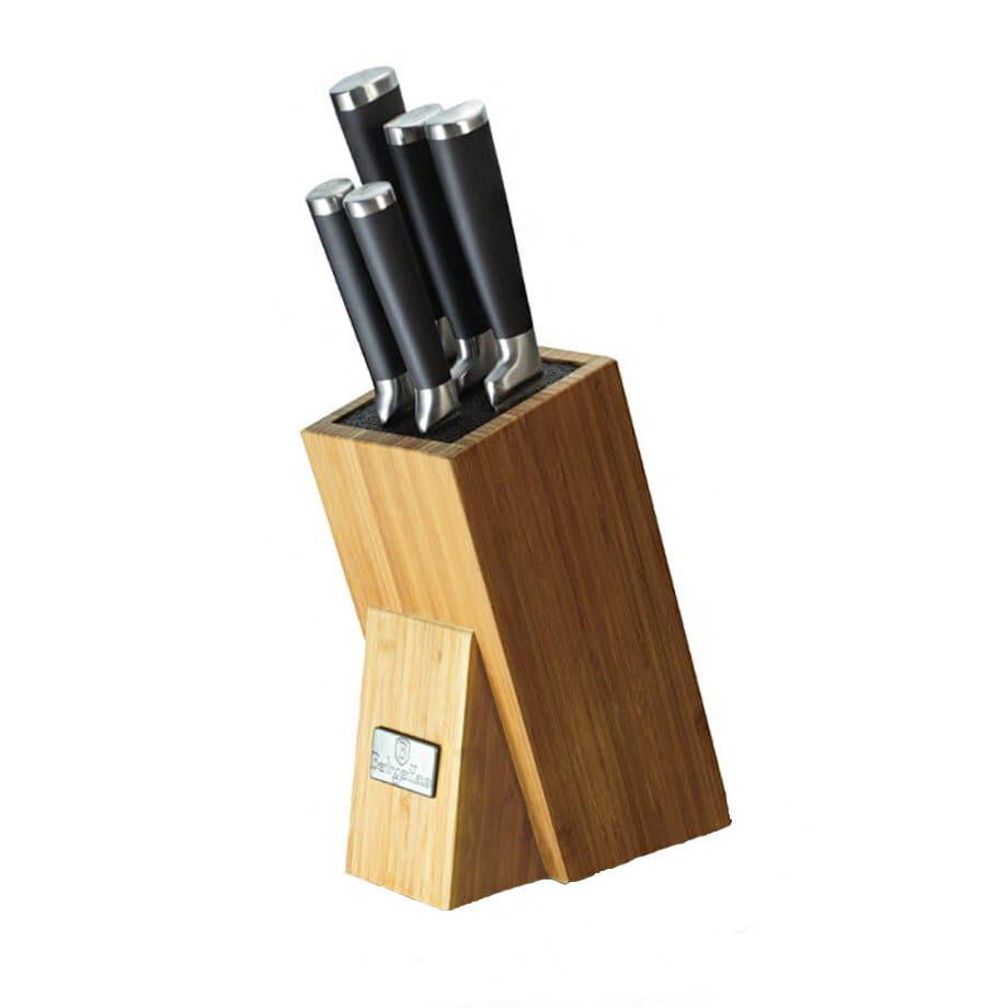 Набір ножів Berlinger Haus Matte Black Collection на дерев'яній підставці кухарський/універсальний/для хліба/овочів/нарізки нержавіюча сталь