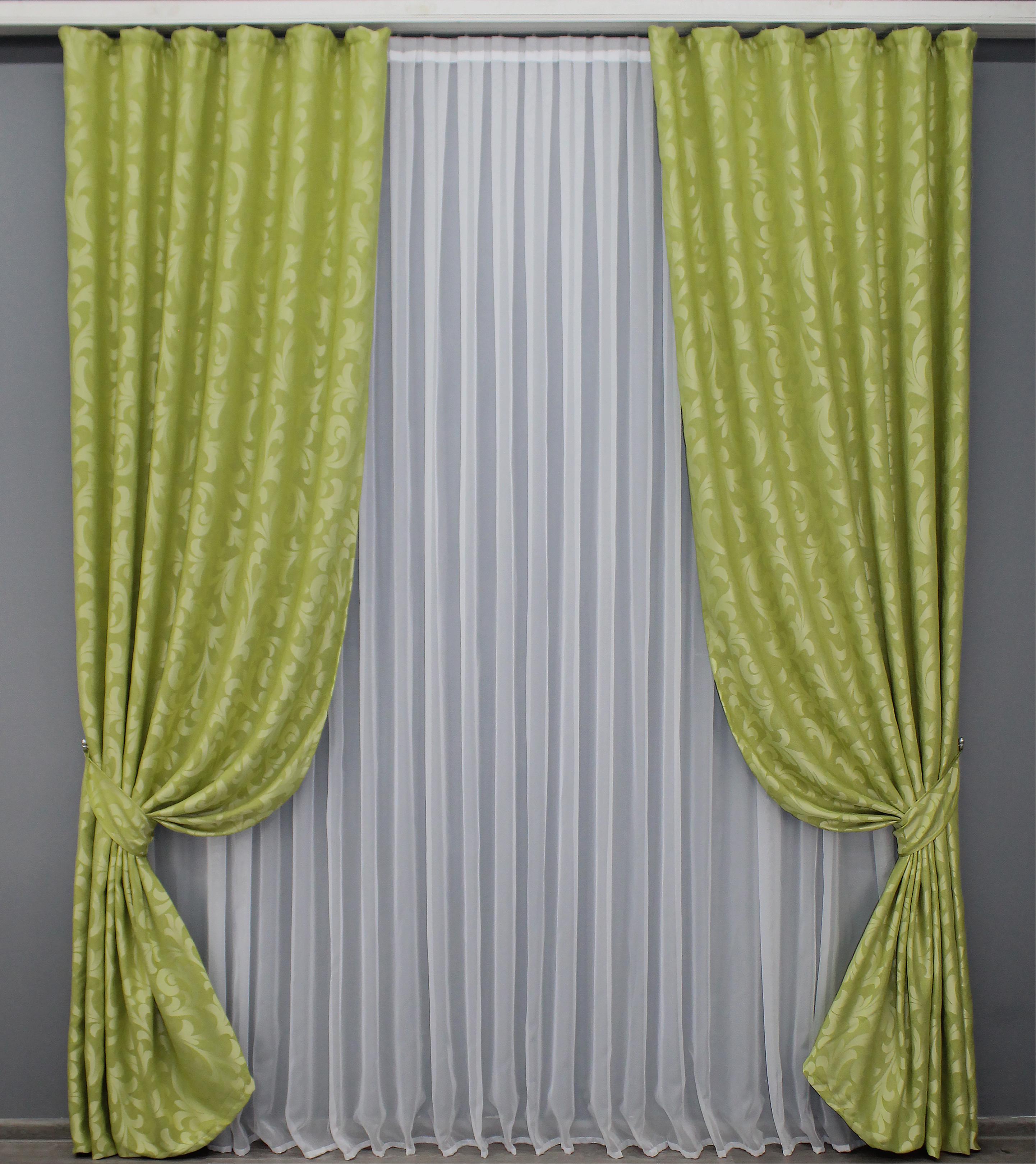 Комплект готовых штор VR-Textil Лен Вензель № 537ш 150х270 см 2 шт. Салатовый (30-292)