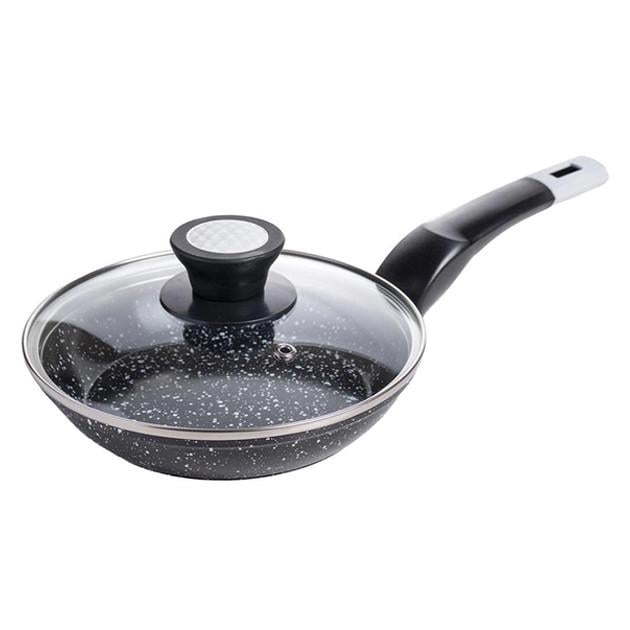 Сковорода со стеклянной крышкой мраморное покрытие 20 см - фото 1