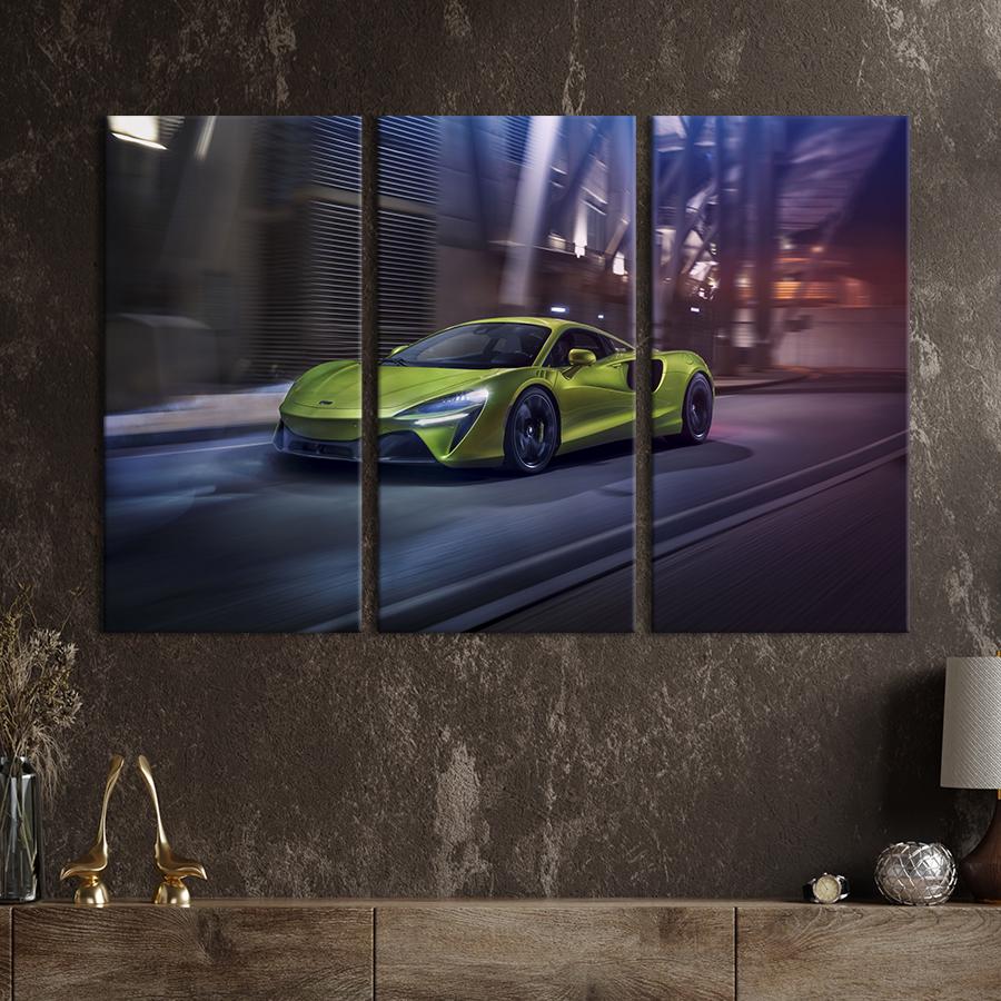 Картина на холсте триптих Жёлтый McLaren Artura 156x100 см (1275-31)