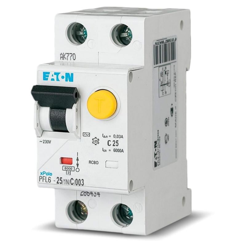 Дифференциальный выключатель Eaton PFL6 1P+N 25A 30mA C (286469)