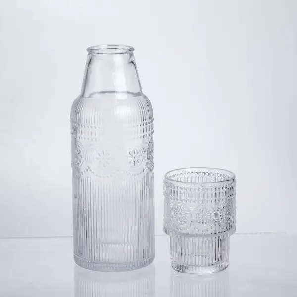 Глек для напоїв зі склянкою із товстого скла з геометричним візерунком 700 мл Прозорий - фото 2
