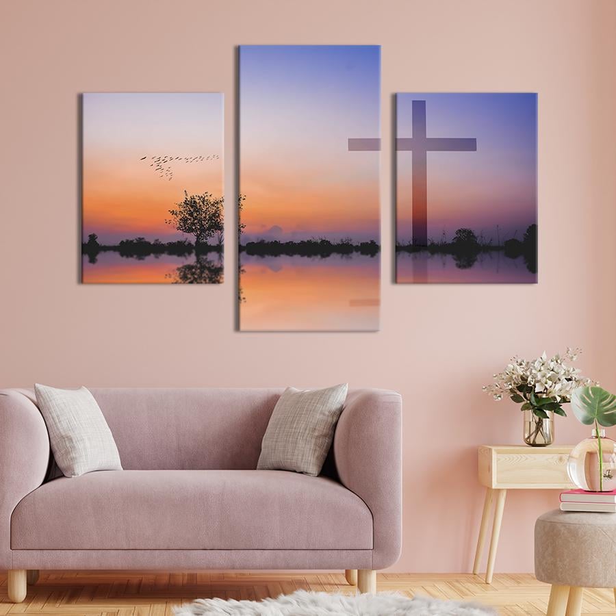 Картина для интерьера Загадочное распятие на берегу озера 141x90 см (468-32)