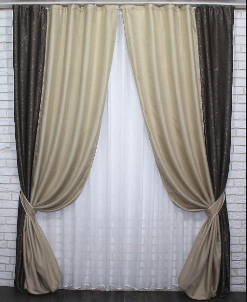 Комплект комбинирвоанных штор лен блекаут 1,5х2,7 м 2 шт. Какао/Бежевый (014дк/292-631ш) Комплект комбинирвоанных штор лен блекаут 1,5х2,7 м 2 шт. Какао/Бежевый (014дк/292-631ш)