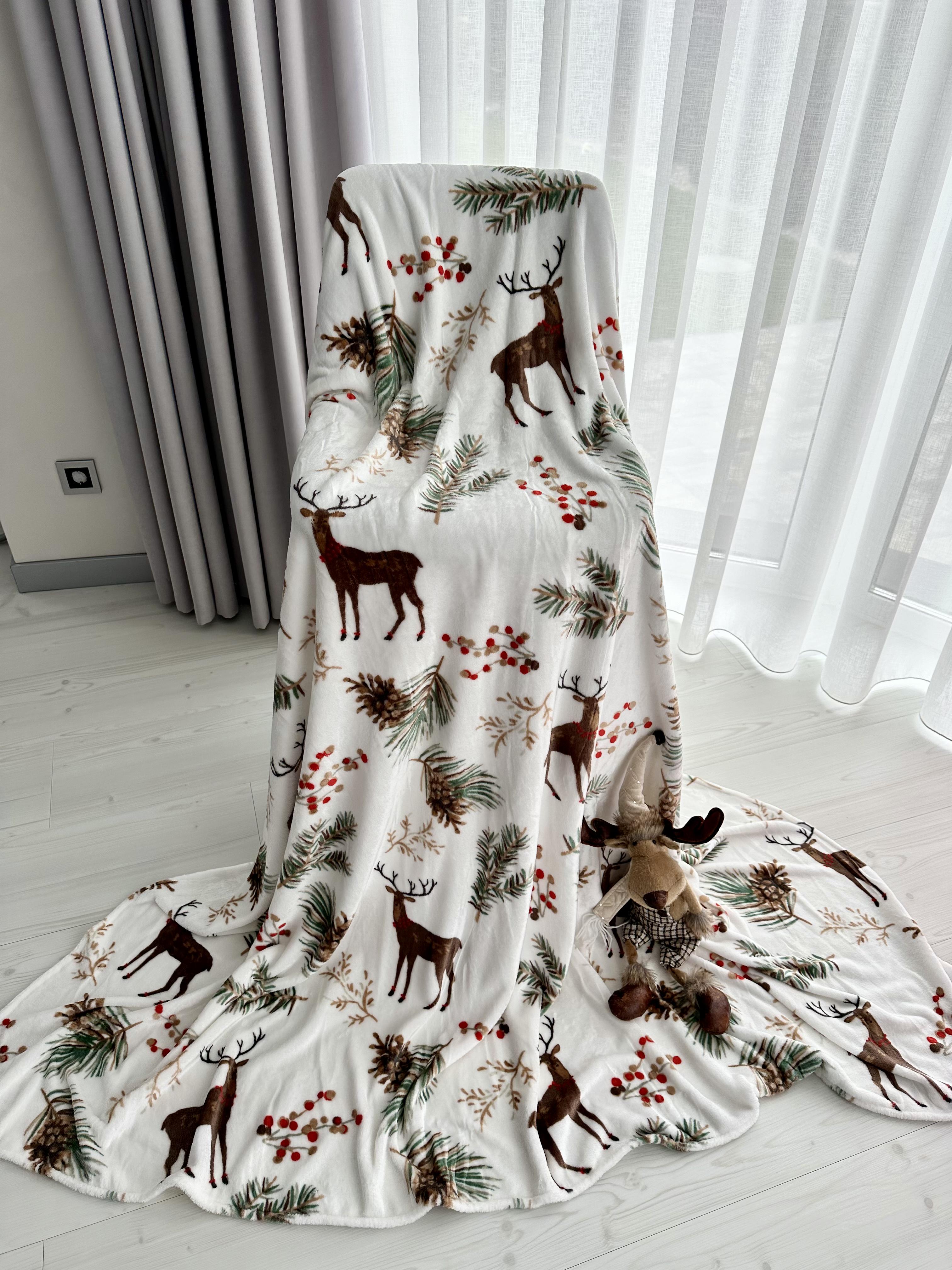 Плед велюр Елка с оленями 160x220 см (14044)