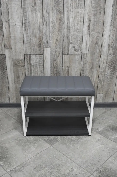 Банкетка для взуття металева з м'яким сидінням 32х47х60 см Світло-сірий (28375257)