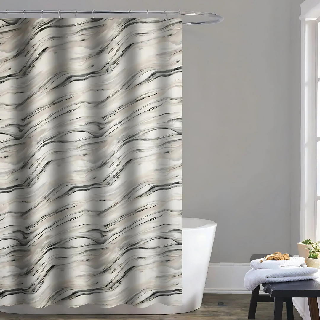 Шторка для ванной и душа из полиэстера с металлическими крючками с принтом 178x183 см Синий