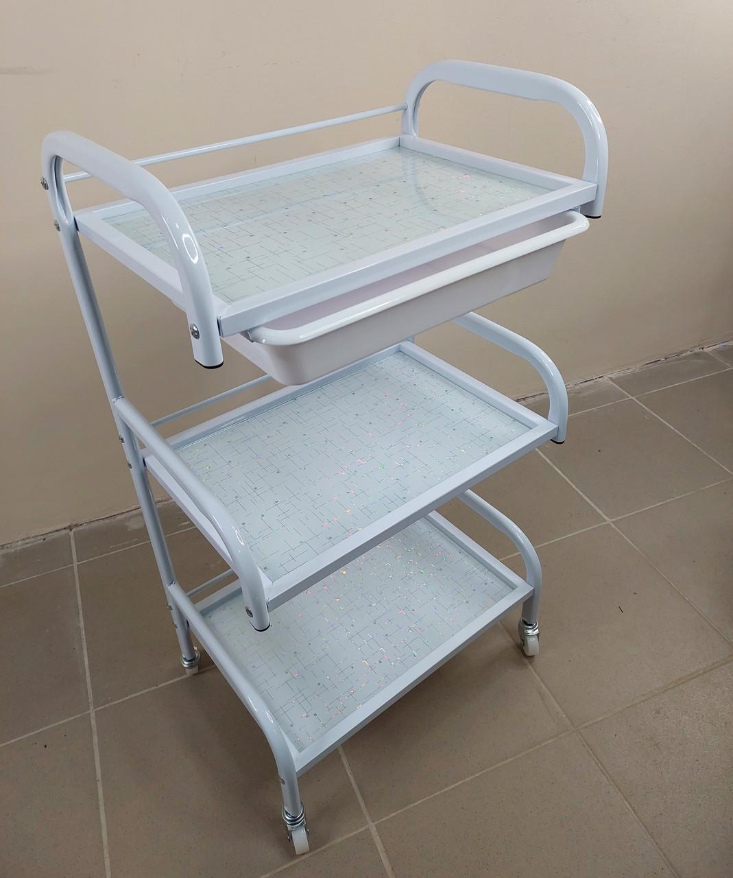 Коляска косметологическая на 3 полочки ДенІС professional с выдвижным лотком Белый (1758973677) - фото 9