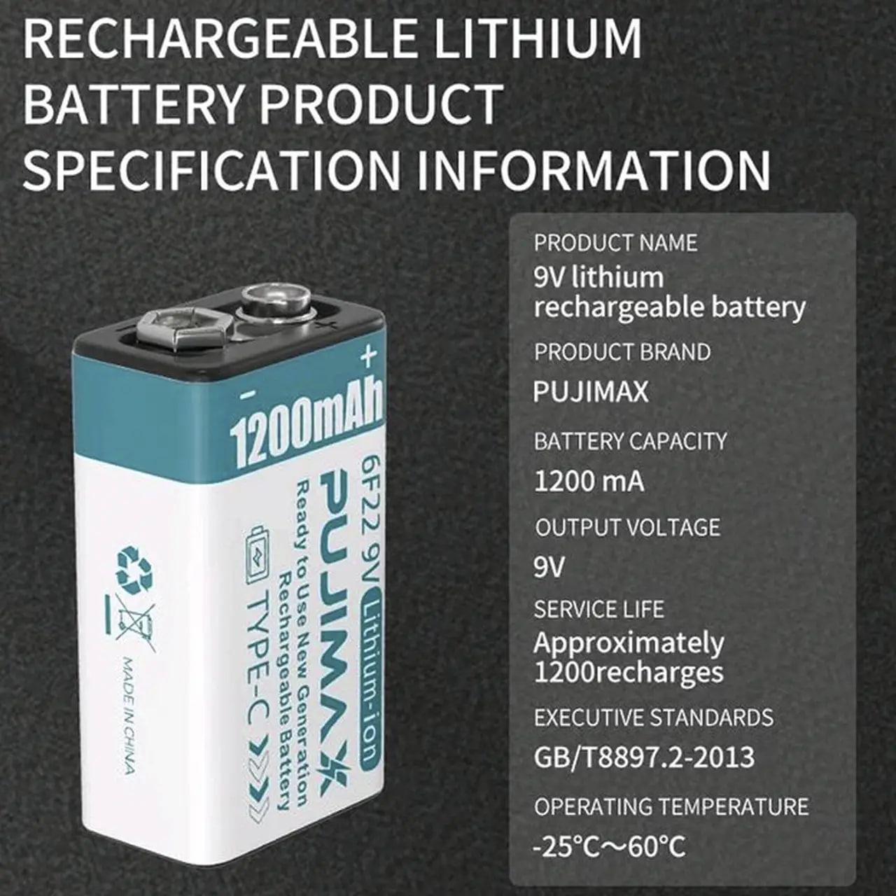 Крона акумулятор Pujimax Li-ion TYPE-C 1200 мАг 9V 2 шт. (1801299) - фото 3 Крона акумулятор Pujimax Li-ion TYPE-C 1200 мАг 9V 2 шт. (1801299) - фото 3