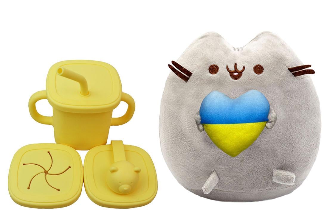 Игрушка мягкая Pusheen cat S&T с сердцем и непроливайка Мишка Желтый (n-10564)