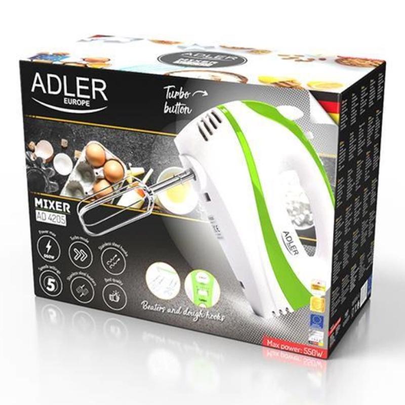 Миксеркухонный ручной Adler AD 4205 Green на 5 скоростей с турборежимом крюки для теста и венчики для взбивания 550 Вт - фото 10