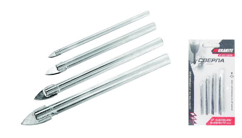 Набір свердел для скла і плитки Granite 4х60/5х65/6х68/8х70 мм 4 шт. (02-01-2004)