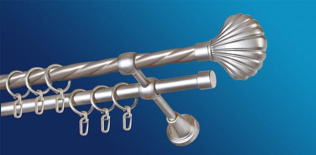 Карниз для штори Plastidea Мушля металевий кручений подвійний з гачками D 16/16 мм 140 см Сатин - фото 1 Карниз для штори Plastidea Мушля металевий кручений подвійний з гачками D 16/16 мм 140 см Сатин - фото 1