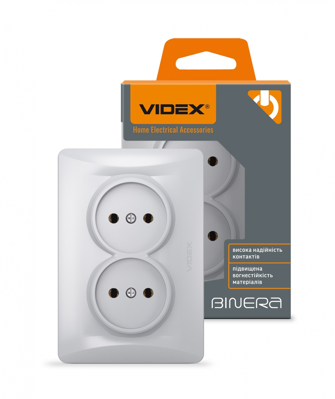 Розетка подвійна Videx Binera Срібний шовк Розетка подвійна Videx Binera Срібний шовк