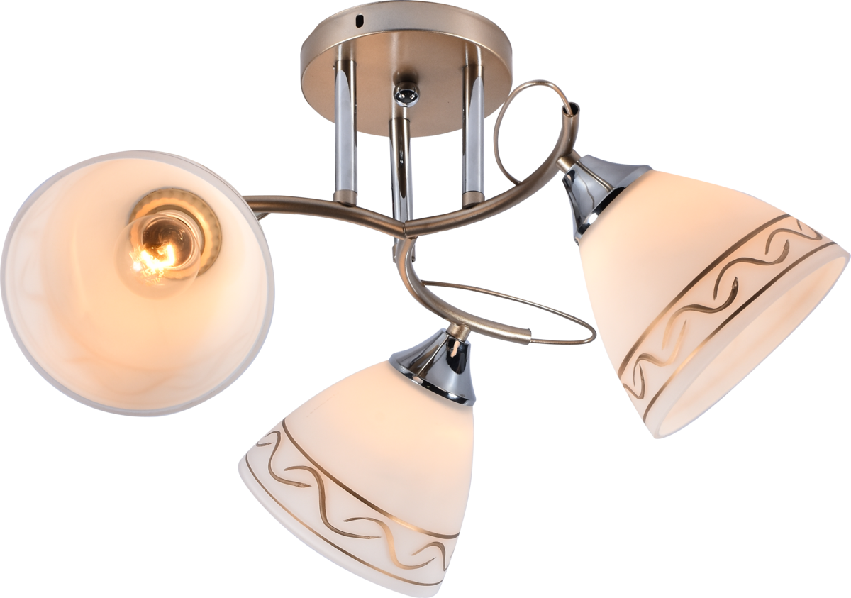 Люстра потолочная Light House SRS-20731/3 плафон белый матовый с узором Золотой/Хром Люстра потолочная Light House SRS-20731/3 плафон белый матовый с узором Золотой/Хром