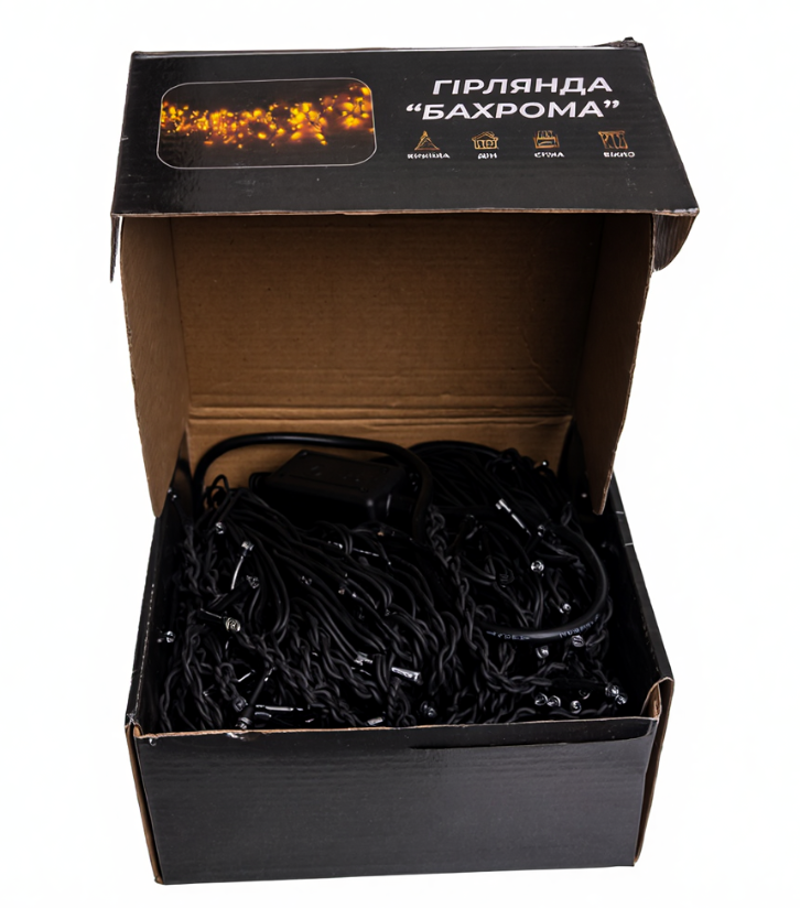 Гірлянда бахрома вулична 405 LED 25 м від мережі чорна нитка Різнокольорова - фото 5 Гірлянда бахрома вулична 405 LED 25 м від мережі чорна нитка Різнокольорова - фото 5