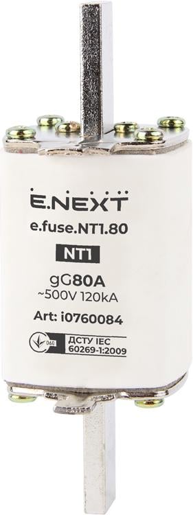 Предохранитель ножевой E.NEXT e.fuse.NT1.80 NT1 80А gG с плавкой вставкой (i0760084) - фото 1