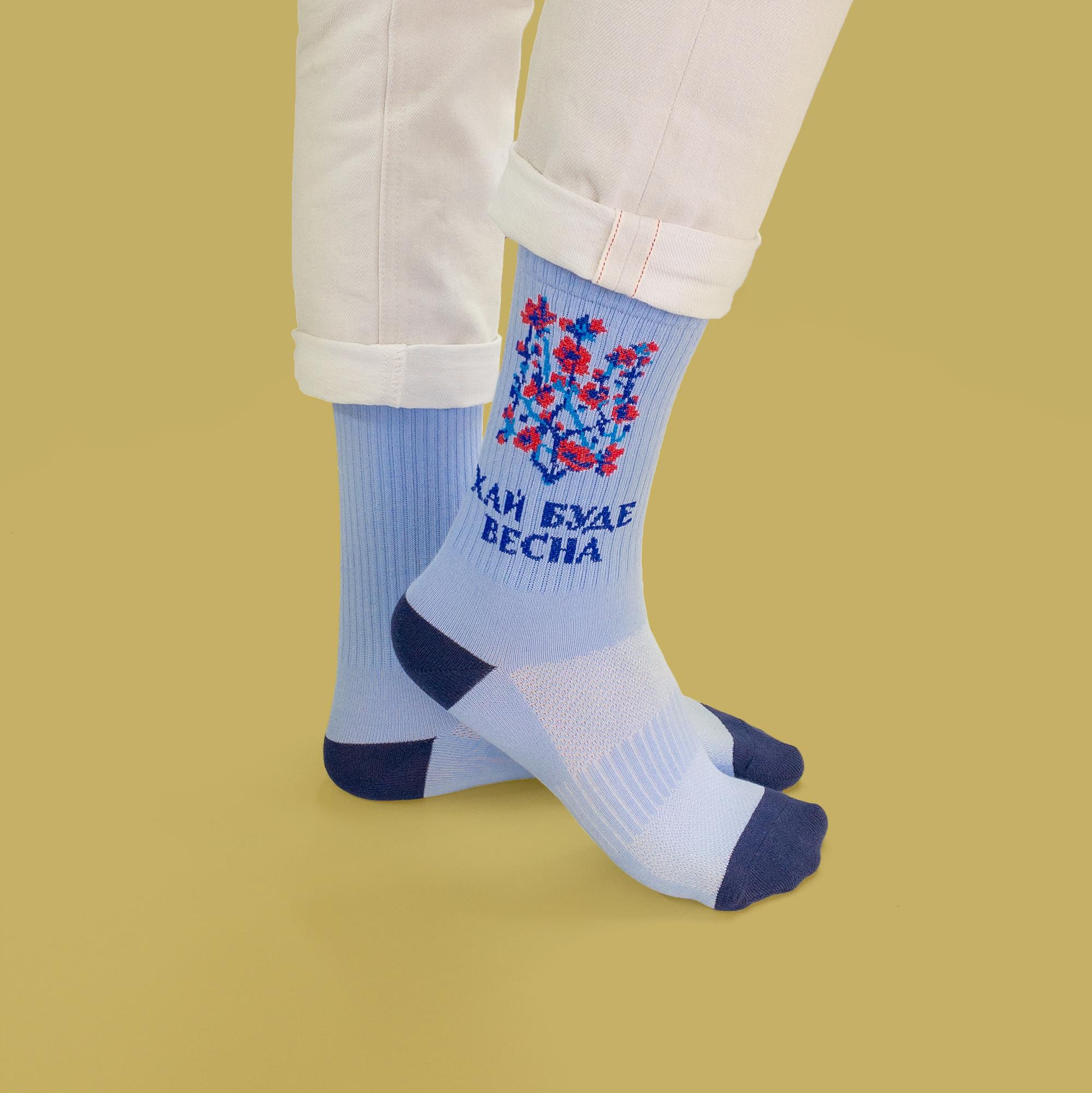 Шкарпетки "Хай буде весна" з червоними квітами Синій (Vesna-blue-1) - фото 2