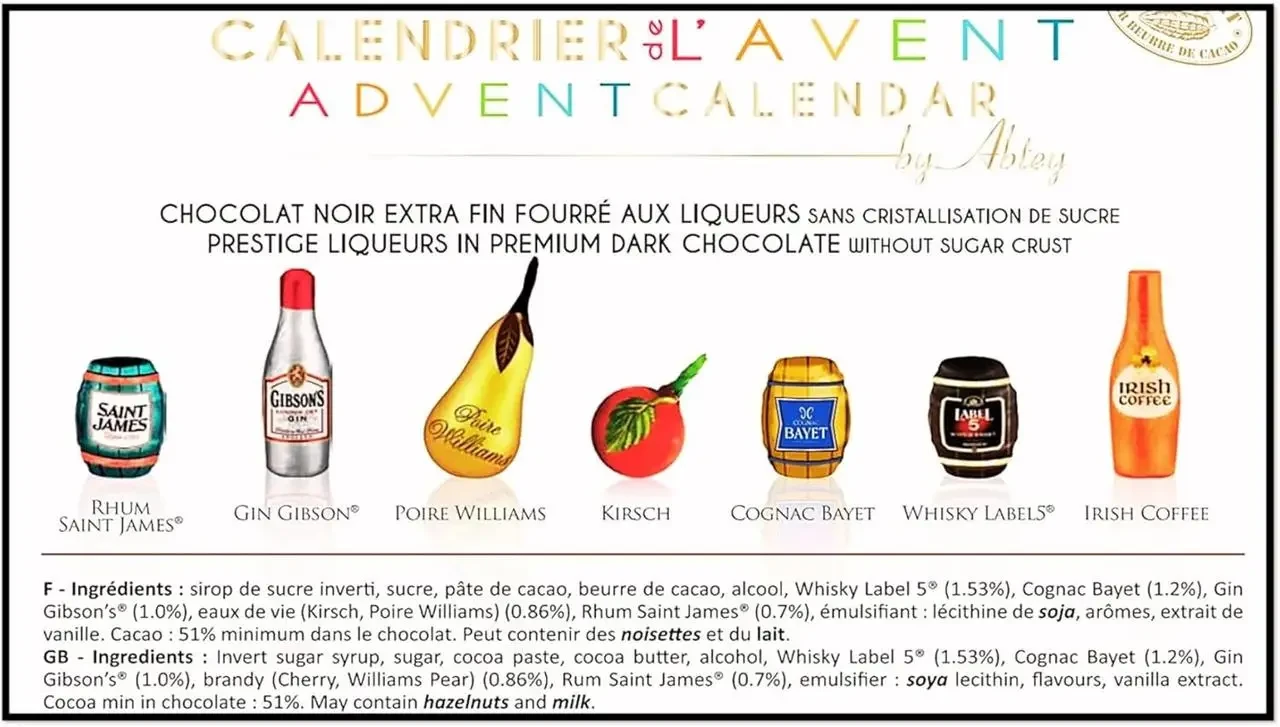 Адвент-календар Abtey Prestige Chocolate Liqueur Selection Christmas Advent 270 г (2801381877) - фото 3 Адвент-календар Abtey Prestige Chocolate Liqueur Selection Christmas Advent 270 г (2801381877) - фото 3
