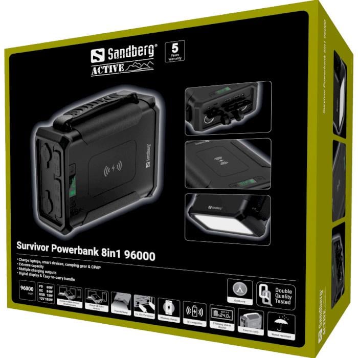 Повербанк Sandberg Survivor 96000 мАг DC 84W бездротова зарядка Cigar Lighter LiFePO4 Чорний (420-78) - фото 6