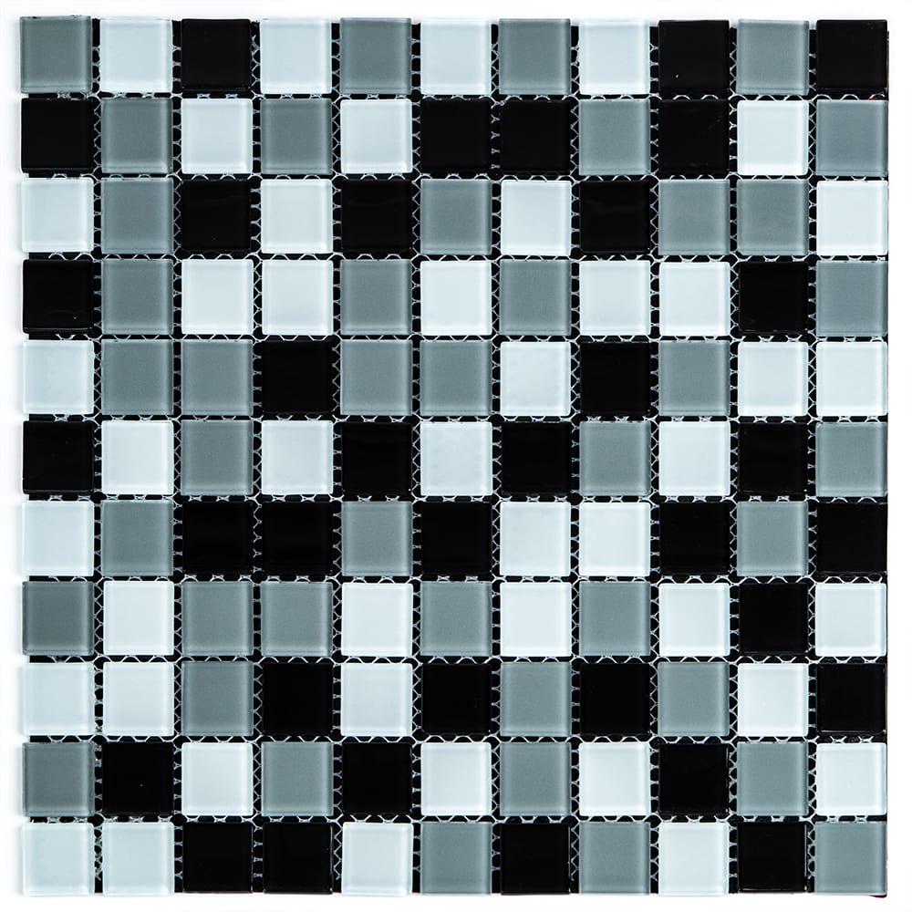 Плитка мозаика стеклянная декоративная Sticker Wall на клеевой основе 298х298х4,5 мм Черно-серый (SW-00002369)
