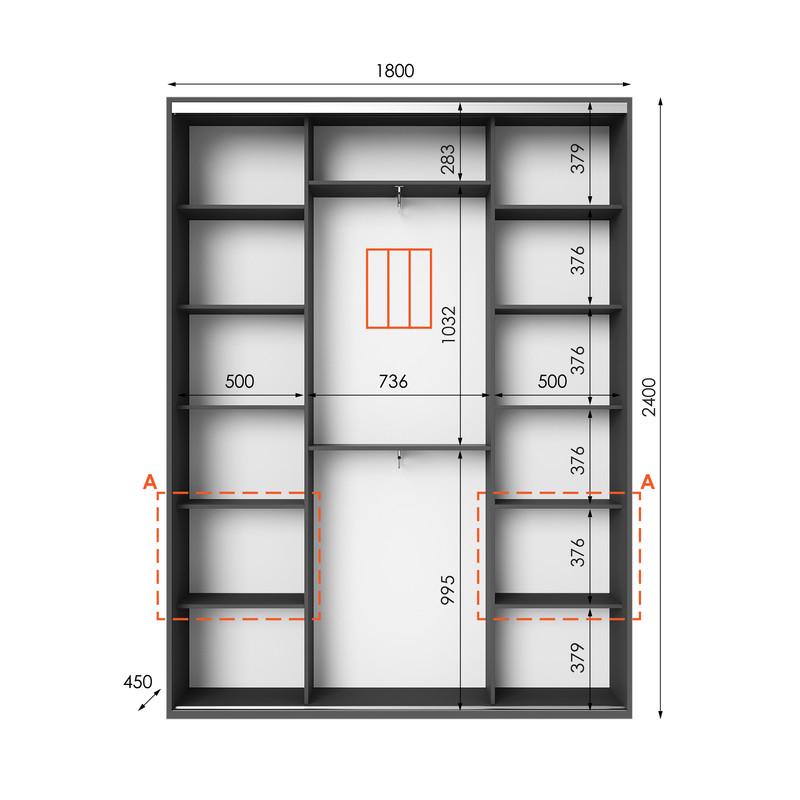 Шафа-купе Idea серія 3 дзеркало 180х45х240 см Антрацит (1273) - фото 2