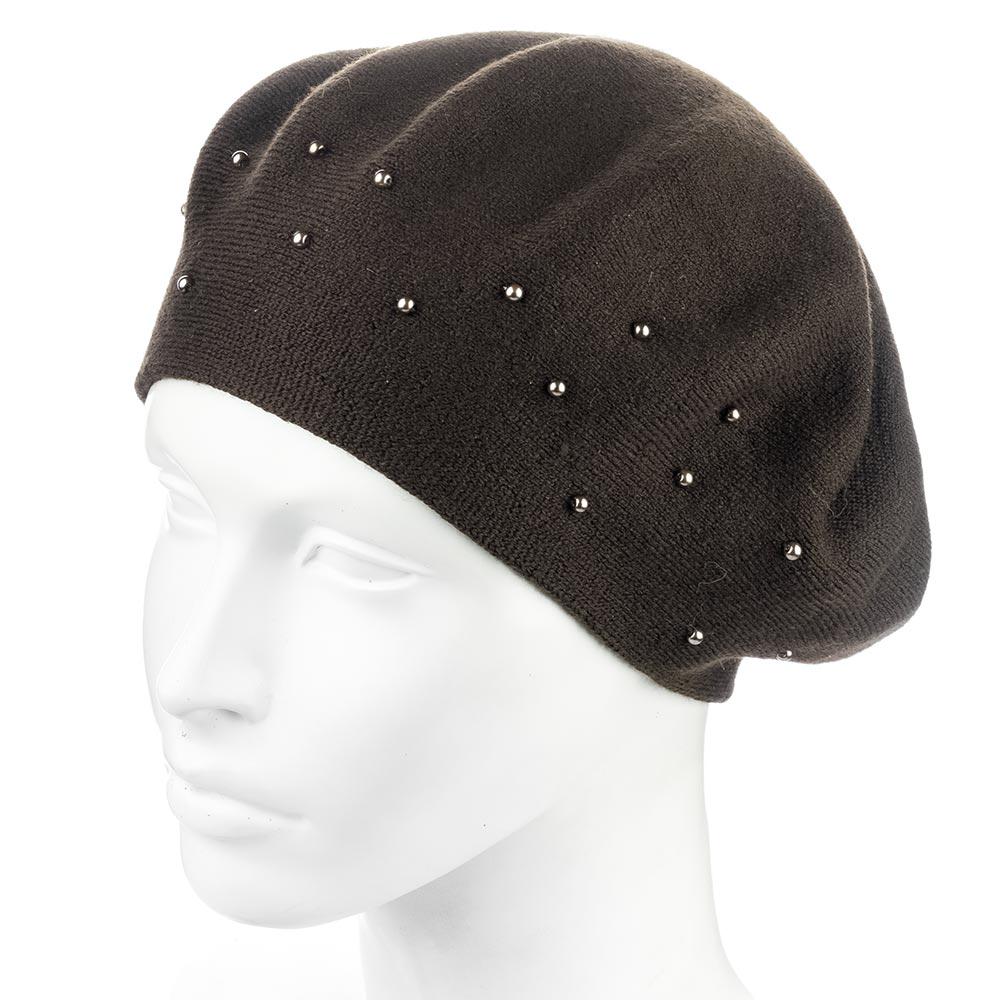 Берет женский двойной ZOLLY ZH259 с бусинами универсальный Шоколадный (292174)