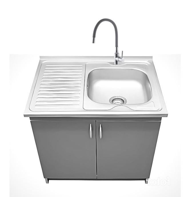 Тумба кухонная с мойкой правая чаша смеситель гибкий/сифон 80х60 см 0,6 мм Антрацит