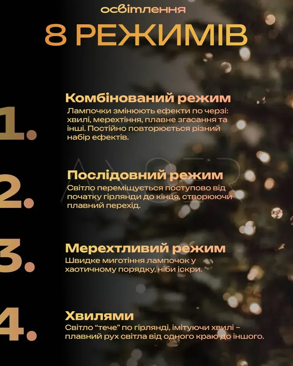 Гирлянда Роса с холодным белым светом/зеленая нить пульт 8 режимов 200 м (30461904) - фото 3 Гирлянда Роса с холодным белым светом/зеленая нить пульт 8 режимов 200 м (30461904) - фото 3