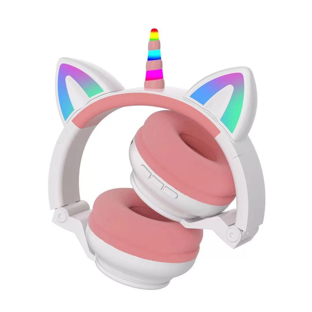 Наушники беспроводные Cute Headset 27STN/Bluetooth Кошачьи ушки с мульти RGB/MP3 плеером White - фото 6