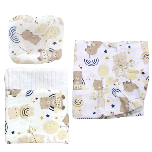 Набор в детскую кроватку RoyalBaby №19 Медвежонок с радугой с пледом 3в1 (143037)