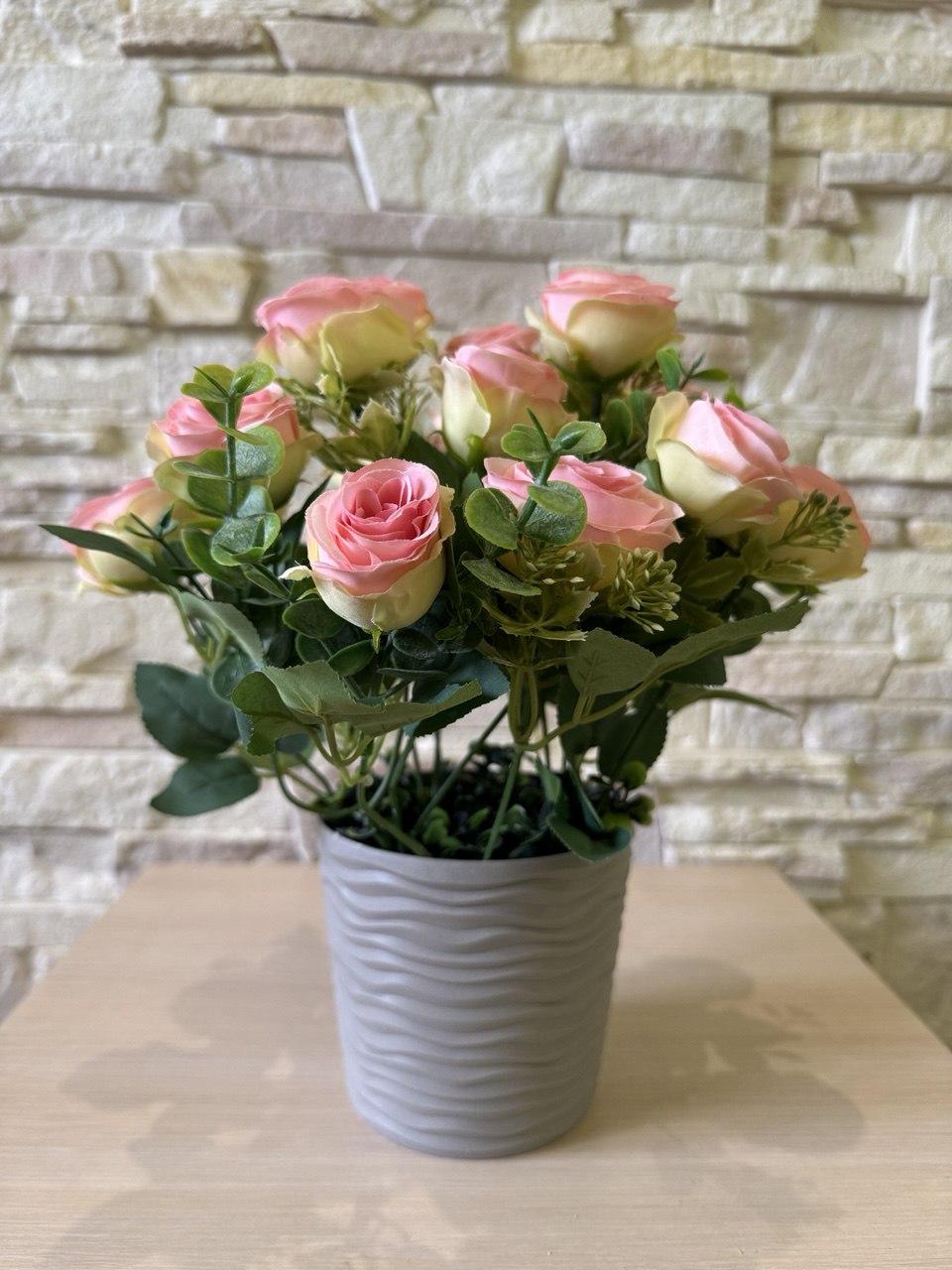 Букет троянди в кашпо ПЛАСТМАКС Рожевий (R0203) - фото 3