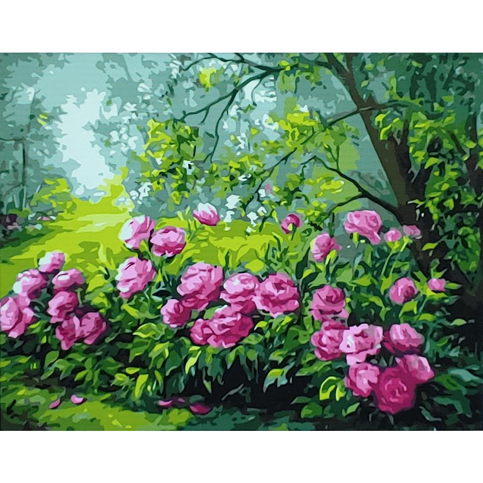 Картина по номерам Strateg Премиум Красочные кусты пионов 40x50 см (GS030)